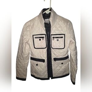 Laundry by Shelli Segal Cream Black Quilted Jacket Size S